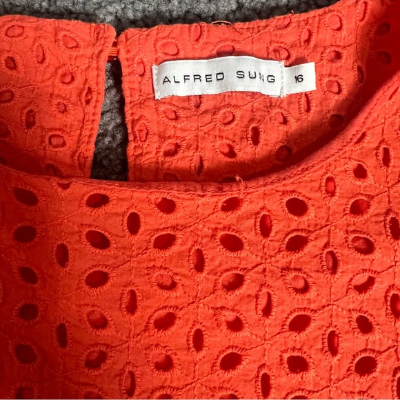 Alfred Sung Women's Orange Crewneck Sleeveless Square Eyelet Shift Dress Size 16 - Picture 3 of 12